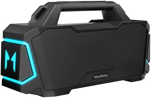 Bluetooth Speaker,Musibaby M1 Portable Bluetooth Speakers:Loud Stereo Sound with Subwoofer,Deep Bass,IPX6 Waterproof,Wireless Speaker with BT5.3,Dual Pairing,20H+ Playtime for Outdoor,Beach(Blk)