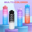 Water Bottle with Straw, 32oz Motivational Water Bottles with Time Marker, LeakProof Tritan BPA Free,Sports Water Bottle with Handle for Women Man Gym Fitness Outdoor (Black)