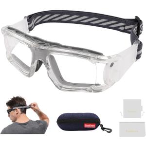 SooGree Basketball Soccer Football Sports Protective Eyewear Goggles Racquetball Sports Goggles Eye Safety Glasses (Transparent Frame Gray Pad)