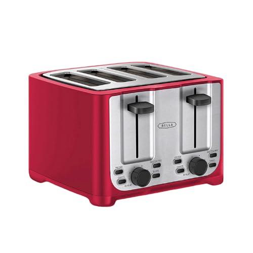 bella 4 Slice Toaster with Auto Shut Off, Extra Wide Slots & Removable Crumb Tray and Cancel, Defrost & Reheat Function, Toast Bread & Bagel, Red