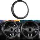 2 x BESULEN Leather Car Steering Wheel Cover, Carbon Fiber Anti-Slip Automotive Steer Wheel Protector, Soft Breathable Vehicle Interior Decor Accessories, 15Inch Universal for SUV, Truck, RVBlack