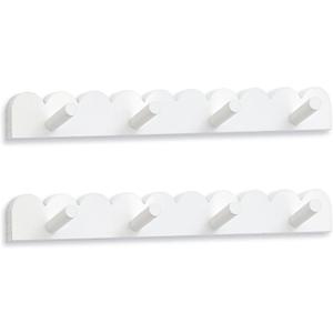 Leinuosen 2 Pack Scalloped Coat Rack Wall Mount Cute Nursery Wall Hook 16 Inch 8 Hooks Wood Backpack Hanger for Toddler Kids Clothes Hat Towel Keys Bathroom Classroom Playroom Nursery Decor