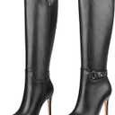 MERUMOTE Stiletto Knee High Boots Women Sexy Pointed Toe Zipper High Heels Boots (6, Black Matte)