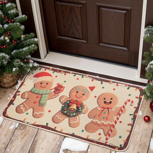 GRANNY SAYS Christmas Door Mat Entrance, Welcome Mats for Front Door, Non-Slip Rubber Backing Washable Porch Matt for Mat Outside Entrance, 30''x17'', Gingerbread Candy