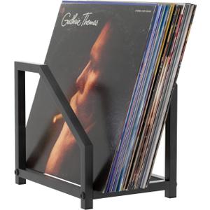 Metal Record Stand for Tabletop Holds 40 LPs, Vinyl Record Holder with Square Base & Non-Slip Pads, All Metal Album Display Storage for Home Decor