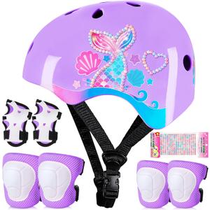 Toddler Bike Helmet Kids Helmet Knee Pads and Elbow Pads Set Adjustable Protective Gear Set with DIY Stickers for Girls Age 3-5-8 Years, S