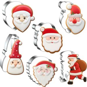 2 x 6PCS Santa Cookie Cutter Set, Christmas Cookie Cutters, Holiday Shaped Biscuit Molds, Stainless Steel Baking Supplies for Homemade Cookies, Christmas Santa