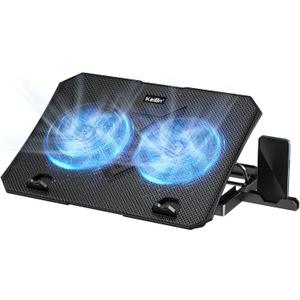 KeiBn Laptop Cooling Pad, Gaming Laptop Cooler 2 Fans for 10-15.6 Inch Laptops, 5 Height Stands, 2 USB Ports (S039) (Blue)