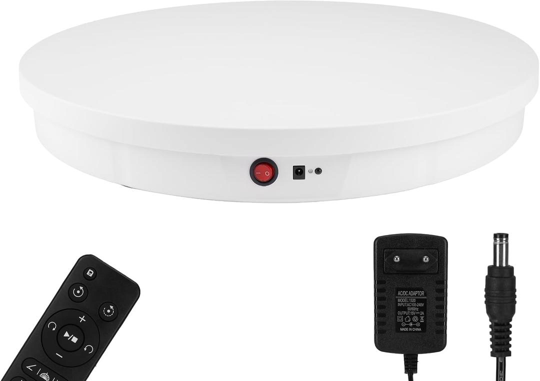 Motorized Rotating Display Stand, 360 Degree Automatic Rotating Display Stand, Angle Speed Adjustabl Turntable for Big Size Products Potography Live Video Show White/ 20.5inch /330Lbs Load/Wired