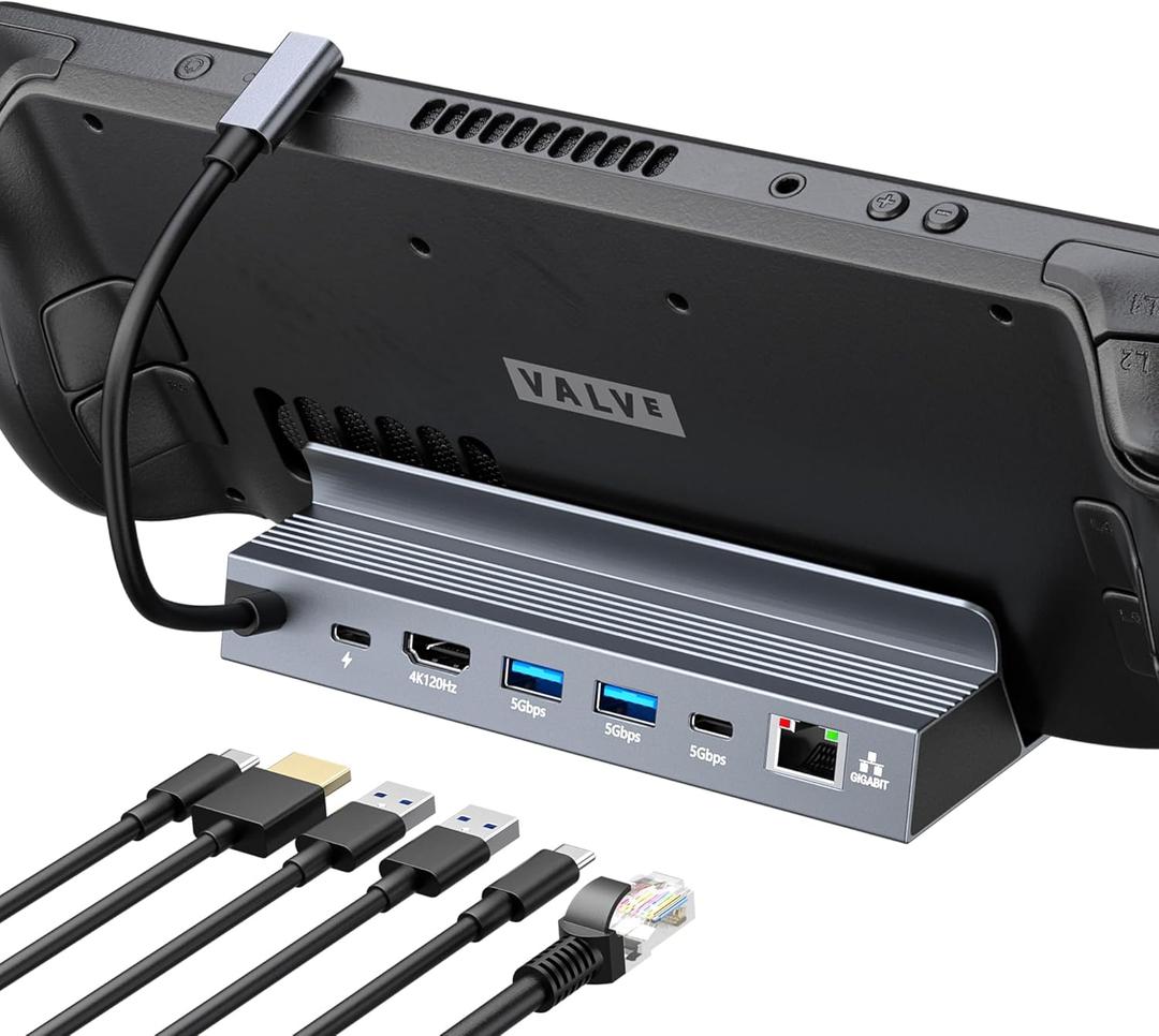 Steam Deck Dock, USB C Docking Station for Steam Deck OLED/Lenovo Legion Go/MSI Claw, 6 in 1 USB C Hub with HDMI 2.1 4K@120Hz, 2 USB A 3.0 and 1 USBC 3.0, 1000Mbps Ethernet, 100W PD 3.0 Fast Charging