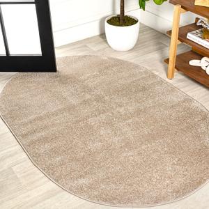 JONATHAN Y Haze Solid Low-Pile Beige 4x6 Oval Indoor Area Rug, Coastal,Bohemian,Minimalist,Classic, Easy-Cleaning for Living Room,Bedroom,Kitchen,Pet Friendly,Non-Shedding (SEU100G-4OV)