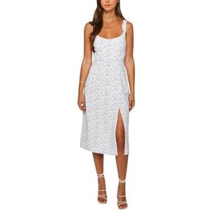 Bonkwa Women Floral Summer Dress Ruffle Strap Sleeveless Midi Sundress Square Neck Casual Slit Vacation Dresses for Women M