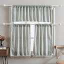 RoomTalks Sage Green Boho Farmhouse Kitchen Curtains 36 Inch Length Striped Summer Spring Cute Modern Chic Cotton Polyester Tassel Short Cafe Curtains for Small Window Kitchen Bohemian Decor