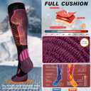 Merino Wool Ski Socks Mens Womens 2 Pairs for Skiing, Snowboarding, Thermal Knee High Winter Warm Sports Performance Socks, Size:La
