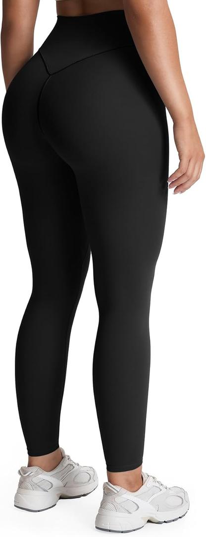 Aoxjox High Waisted Workout Leggings for Women Tummy Control Buttery Soft Yoga Metamorph Deep V Pants 26" (Medium, Black)