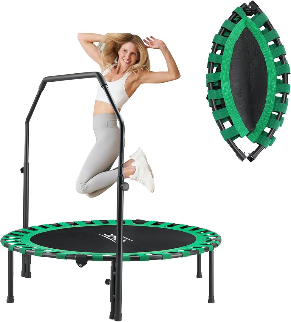 AOTOB 48” Fitness Trampoline for Adult, Max Load 450 LBS Foldable Mini Trampoline with Durable Bungees, Small Rebounder Exercise Trampoline for Workout for Quiet and Safely Cushioned Bounce