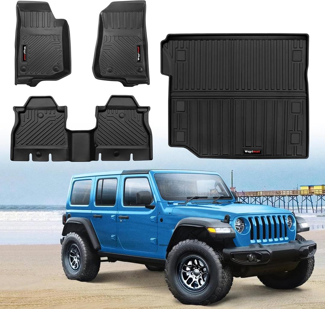 Custom for 2018-2025 2026 Jeep Wrangler JL 4 Door Floor Mats and Cargo Liner All Weather TPE Rubber Protection Mat (for 18-26 JL 4 Door Floor Mats+Cargo Liner)