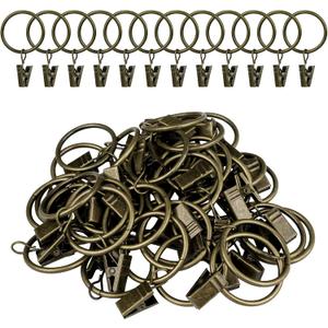 Curtain Rings with Clips, 42 Pack Metal Drapery Rings with Clips Hooks Hangers for Hanging Drapes Bows Hats, Drapes Rings 1.26 in Interior Diameter, Fits Up to 1 in Curtain Rod, Antique Bronze