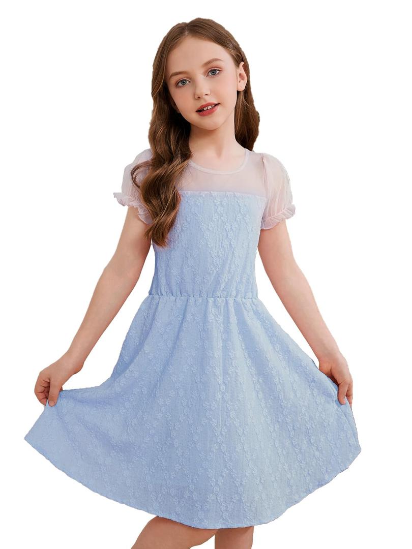 Dugcew Girls Dress Kids Lace Embroidery Dresses Flower Skirt Summer Wedding Party Outfit 5-14 Years (XXL)