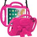 LTROP Kids Case for iPad 5th/6th Generation (2017/2018) & Air 2, Shoulder Strap Handle Stand Shockproof Bumper Cute Kid Case for iPad 9.7 Inch, Pink