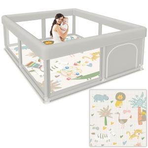 besuhot Baby Playpen 50x50 Inch Baby Playpen with Mat, Play Pen for Babies and Toddlers, Playard with Gate, Sturdy Safety Fence, Indoor & Outdoor Kids Activity Center