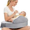 Nursing Pillow - Memory Foam Bottle & Breastfeeding Pillow with Safety Fence - Ergonomic Support, with Wider Breast Feeding Cushion, Adjustable, Removable Cover, Baby Safety Certified Gray