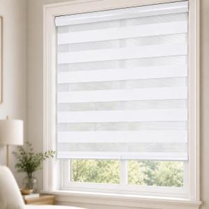ShadesU Cordless Zebra Blinds Roller Shades, White, 23.5" W x 72" H