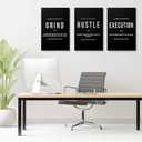 GUBIYU Black and White Motivational Paintings Wall Decor for Living Room Grind Hustle Execution Canvas Wall Art Inspirational Posters Large Gym Office Artwork for Men Guys Bedroom Room Decor 16"x24", 16X24inch *3pcs