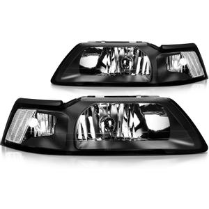 ECCPP Headlight Assembly For Ford Mustang 1999-2004 Driver and Passenger Side (Clear Lens Black Housing Clear Reflector)