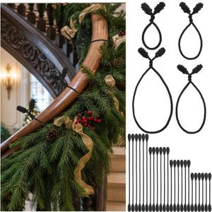 24 Pcs Christmas Garland Tie 4 Size Banister Twisted Ties Decorative Reusable and Flexible Twist Ties for Hang Garland, Lights, and Xmas Holiday Decorations(Black)