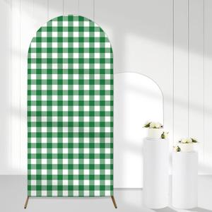 Green White Checkered Arch Backdrop Covers, 6 Ft Stretchy Arch Backdrop Stand Covers, Photography Background Green White Plaid Arch Stand Covers for Wedding Birthday Baby Shower Party Decor (1)