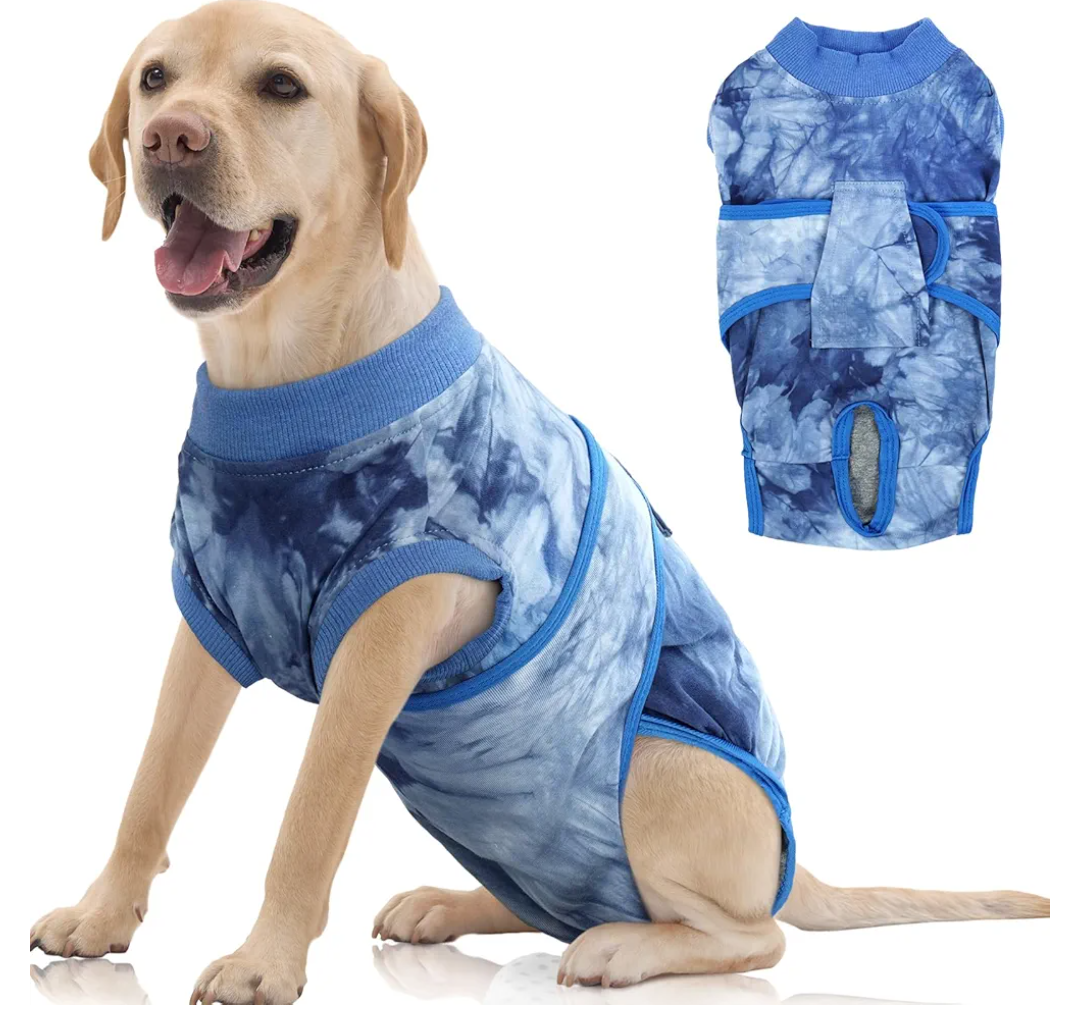 FUAMEY Recovery Suit for Dogs After Surgery,Soft Breathable Dog Bodysuit E-Collar & Cone Alternative Surgical Suit,Male Female Dog Neuter Spay Suits Anti Licking Wounds Onesie Blue Tie Dye XL