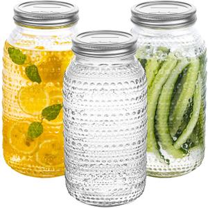 Mason Jars 64 Oz Wide Mouth with Lids 3 Pack, Large Half Gallon Glass Canning Jars for Fermenting, Pickling, Storing Food, Meal Prep, Salad Jam
