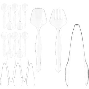 18 Pcs Clear Plastic Serving Utensils Set - 6 Clear Plastic Serving Spoons, 6 Tongs And 6 Forks - Heavy Duty Disposable Serving Utensils Set For Parties