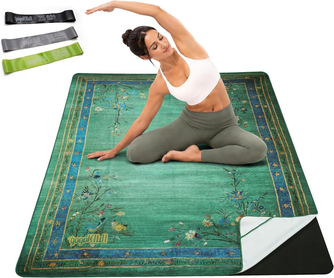 Gogokiwi Yoga Mat and Towel Set, 72 x 48 in, 1/2 in, Non Slip for Hot Yoga