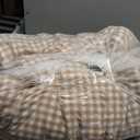 LifeTB Queen Comforter Set Tan Gingham Comforter Modern Style Beige Plaid Comforter Set 3 Pieces Fluffy Grid Checkered Comforter with 2 Pillowcases Boho Gingham Bedding Set Queen Size (Queen (90"x90"))