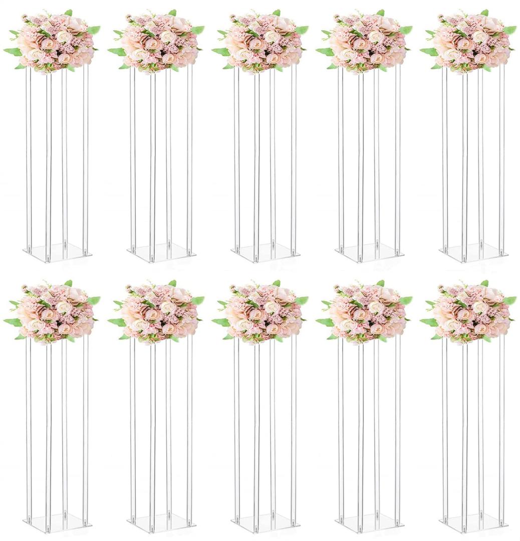 10 Pcs Wedding Centerpieces Acrylic Vases Clear Column Flower Vase Flowers Stand 7.87'' x 7.87'' x 23.6'' Rectangular Flower Display Table Flower Stands for Wedding Party Events Reception Table Decor