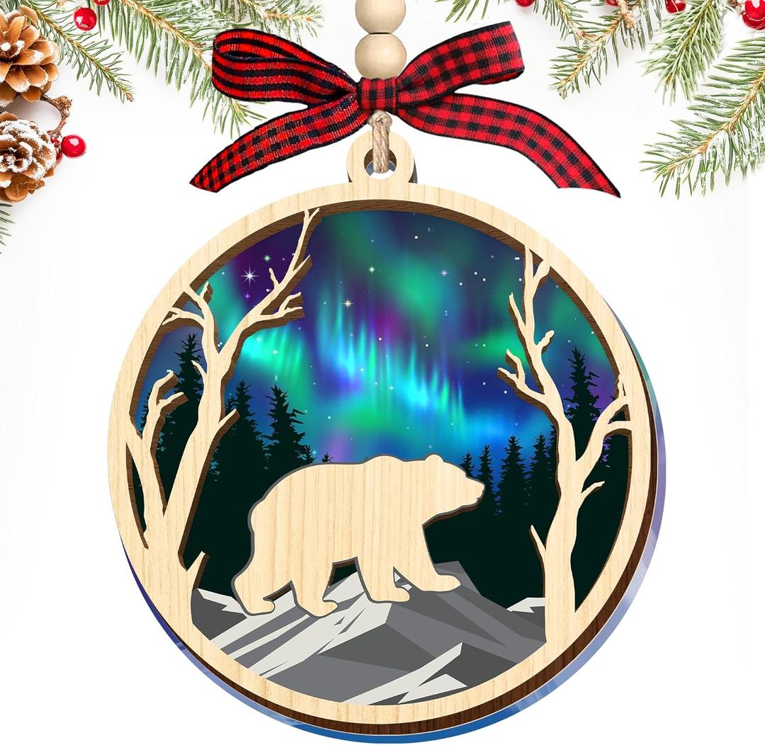 HEXMOZ Bear Ornaments for Christmas Tree - Bear Gifts for Women, Men, Bears Lovers - Bears Christmas Ornament, Animal Gift Ideas - Night Themed Xmas Ornaments Decoration 2025