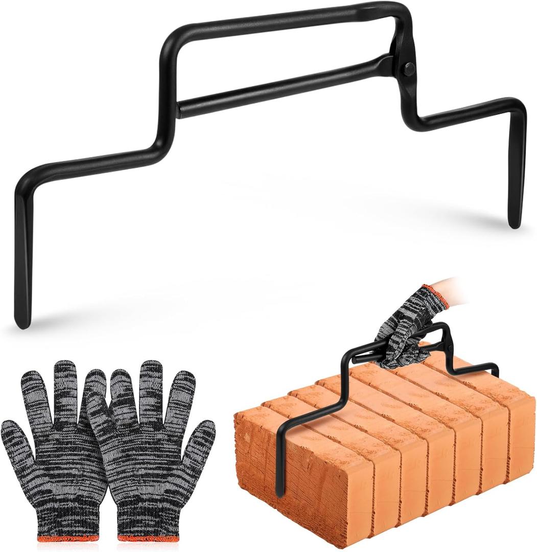 Brick Tongs Set Brick Lifting Clamp Paver Removal Tool Metal Handle Paver Lifter Masonry Landscaping Tools with Gloves for Bricks Lifting Carrying