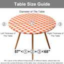 Smiry Round Picnic Tablecloth, Elastic Waterproof Fitted Vinyl Tablecloths for 57"-68" Tables, Flannel Backed Buffalo Plaid Table Cover for Dining, Camping, Outdoor, Thanksgiving, White and Orange