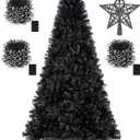 KTKDE 7.5ft Black Christmas Tree Artificial Halloween Tree Decorations with 1,450 Tips-1pcs Treetop Star 3 Set 300 Led String Lights, Pencil Christmas Tree Indoor Holiday Party Decorations