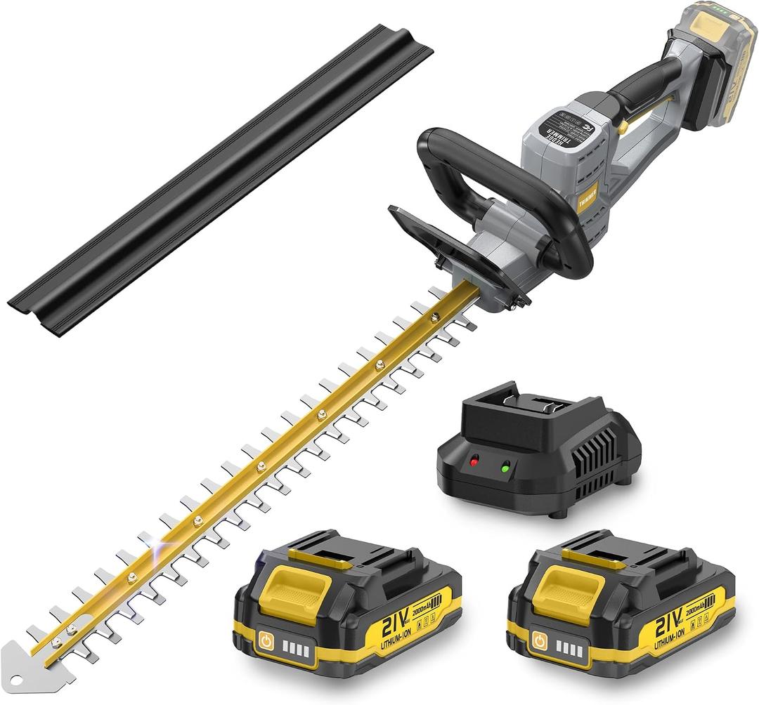 Hedge Trimmer Cordless 22" - 21V Powerful Electric Hedge Trimmer with 2 x 2.0Ah Batteries and Fast Charger, Easy to Use, 3200RPM Lightweight Battery Powered Bush Trimmers for Garden, Yard Care, GT860
