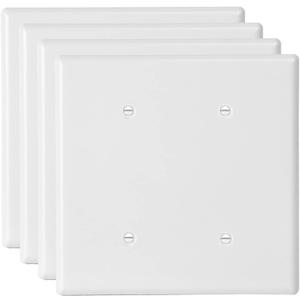 2-Gang Blank Wall Plate Outlet Cover Plate Unbreakable Polycarbonate Thermoplastic Double Blank Faceplate Electrical Receptacle Cover, White, 4 Pack