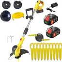 21V Cordless String Trimmer with 1XFast Charger,2 X Battery, 2 Pcs Grass Cutter Spool Line,Electric Weed Wacker/Edger with Auto Line Feed for Landscaping