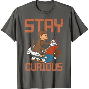Stay Curious Monkey Reading Funny Book Lover Bookworm Kids T-Shirt Size S