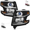 Headlights for 2015-2020 Tahoe/Suburban, 2016-2019 Chevy 3500HD Halogen Type Headlamp Black Housing Amber Reflector Left+Right Side