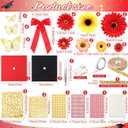 Wavwavw 59 Pcs DIY Graduation Cap Decorations Kit, Red 2026 Grad Cap Decor with Lights Included Bow Faux Daisy Flowers 3D Butterfly Pearl Letters Stickers Construction Paper for DIY Grad Hat Topper