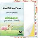 Printable Sticker Paper for Inkjet Printers Glossy White Water-Resistant Adhesive Label Paper - 8.3x11.7 Inch, Tear-Resistant, Removable (Glossy-50sheets)