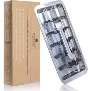 ecozoi Stainless Steel Metal Ice Cube Tray with Easy Release Handle | 18 Ice Cube Slots | Removable Slots for Easy Ice Cube Removal and Cleaning | Sustainable, Eco Friendly, Zero Waste, Plastic Free
