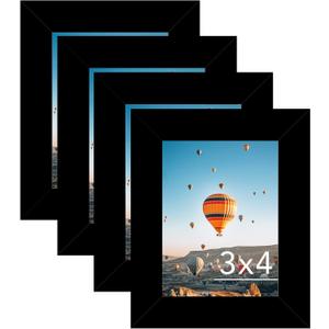 3x4 Picture Frame Set of 4 for Tabletop or Wall, 3 x 4 Wall Gallery Poster Photo Frame with Shatter Resistant Plexiglass, 4 Pack, Black